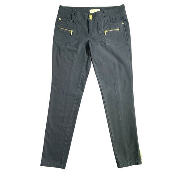 Michael Kors Black Gold Zipper Stretch Skinny Jeans Gold‎ Zip Ankle Women Size 4 - Picture 1 of 14
